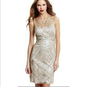 Sue Wong Champagne Silver Beaded Cocktail Dress
